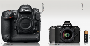 CameraSize.com - Nikon D4 and the Olympus OM-D E-M5