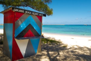 A colorful shack sits on Junkanoo Beach in Nassau