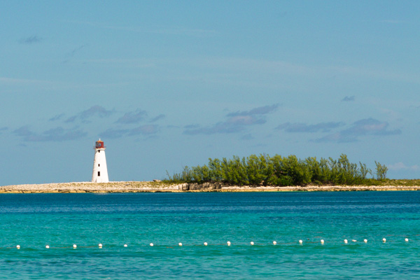 A Lighthouse sits at the western-most point of Paradise Island - also known as Hog Island which forms a natural harbor for Nassau