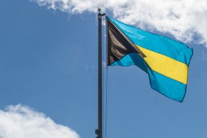 The Bahamian Flag flies over Nassau