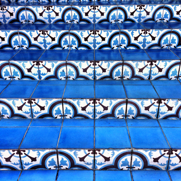 Beautiful encaustic tiles adorn the steps of the John Watling's rum distillery in Nassau