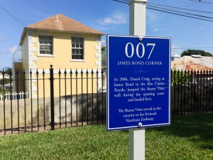 A marker stands where James Bond leaped over a wall at the Buena Vista Estate, home to the John Watling's Rum Distillery