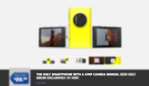 Ad for a Nokia Lumia 1020 with the megapixel count highlighted as the primary feature