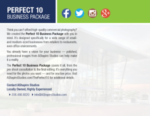 10 Photos - Countless Options - One Price! The Perfect 10 Business Package from AShapiro Studios gives you the professional images you've always wanted for your business - at a perfectly affordable price