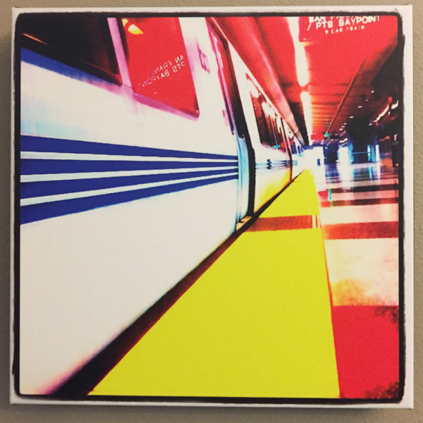 "Train To The Bay" - Photo by Ari Shapiro.  Canvas Print with wall hook, 1.5" Standout from wall. Measures 12" square. $15