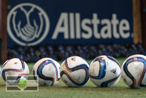 Ready for drills with Adolfo Rios, Adidas soccer balls are lined up mid-field at Soccer Centro. Houston Event Photography ©2015 Ari Shapiro - AShapiroStudios.com