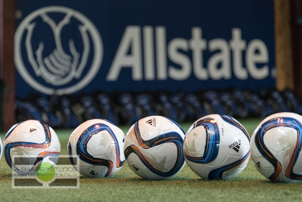 Ready for drills with Adolfo Rios, Adidas soccer balls are lined up mid-field at Soccer Centro.  Houston Event Photography ©2015 Ari Shapiro - AShapiroStudios.com