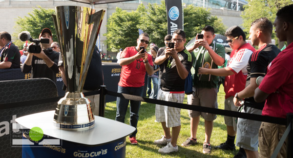 Soccer fans descended on Soldier Field in Chicago for the CONCACAF World Cup.  For some pre-game fun, Allstate - Official Sponsor - treated fans to autographs from Mexico soccer legend Adolfo Rios, a sweepstakes for great prizes, and photos with the Gold Cup trophy.  Chicago Corporate Event Photography ©2015 Ari Shapiro - AShapiroStudios.com