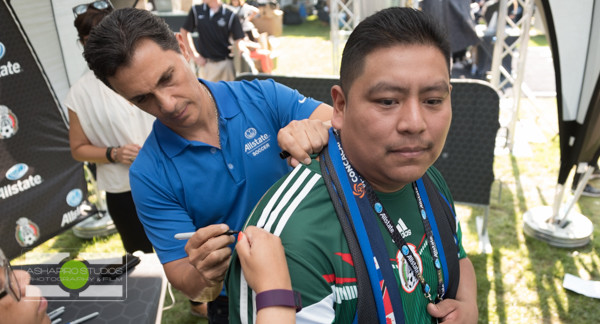 Soccer fans descended on Soldier Field in Chicago for the CONCACAF World Cup.  For some pre-game fun, Allstate - Official Sponsor - treated fans to autographs from Mexico soccer legend Adolfo Rios, a sweepstakes for great prizes, and photos with the Gold Cup trophy.  Chicago Corporate Event Photography ©2015 Ari Shapiro - AShapiroStudios.com