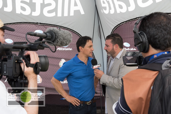 Adolfo Rios, legendary goalie for the Mexico Mens National Team, being interviewed by ESPN in the Allstate Fan Village before 2015 CONCACAF Gold Cup group matches in Phoenix.  Phoenix Event Photography ©2015 Ari Shapiro - AShapiroStudios.com