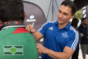 Mexico goalkeeping legend Adolfo Rios shook hands, posed for pictures and signed autographs for Allstate in the fan village outside NRG Stadium before the Mexico vs Honduras match. Houston Event Photography ©2015 Ari Shapiro - AShapiroStudios.com