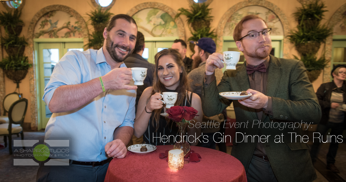 At The Ruins in Seattle's Queen Anne neighborhood, a private dining club and events venue, guests experienced the intricacies of Hendrick's Gin - distilled in Scotland. Ambassador Mark Stoddard was on-hand to lead the tasting at this swank venue. Seattle Corporate Event Photography ©2015 Joseph Cole - AShapiroStudios.com