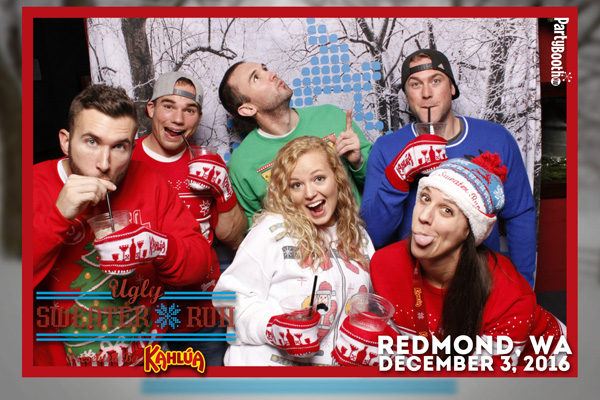 Deck those halls, trim those trees, and don that ugly sweater for the Ugly Sweater Run presented by Kahlua! Following the run, celebrators joined for the afterparty at Redmond's Bar and Grill in downtown Redmond, WA. Tonight we party with Kahlua - Tonight We PartyBooth! Seattle Photo Booth ©2016 PartyBoothNW.com