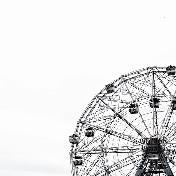 This Fine Art Black and White Print of The Wonder Wheel at New York City's Coney Island showcases the ride's dominance over the park.