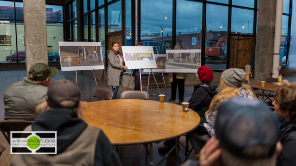 At the still under construction Potala Market in Everett, WA, local farmers visited the facility to learn about future plans and ask questions. Seattle Event Photography ©2015 Ari Shapiro - AShapiroStudios.com