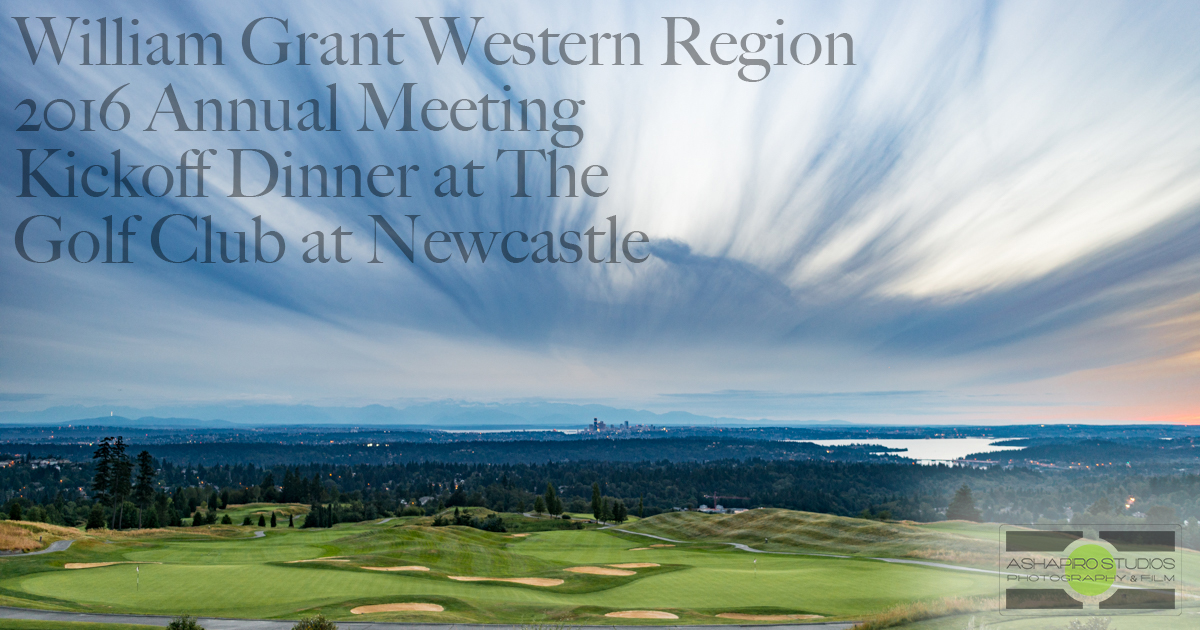 Managers from William Grant's Western Division along with senior company leadership, distributor partners and brand ambassadors joined at the Newcastle Golf Club outside Seattle for a kick-off dinner prior to company meetings in early July, 2016. Along with custom cocktails using the company's brands, the group enjoyed spectacular views and comradery. Seattle Corporate Event Photography ©2016 Ari Shapiro - AShapiroStudios.com