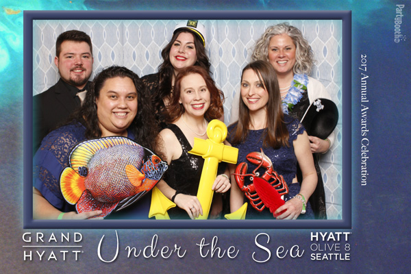 The associates of Seattle's Grand Hyatt and Hyatt at Olive 8 let their hair down for their Annual Awards Banquet! Guests were treated to food, fun, entertainment, music, and a photo booth all in the theme of the evening - Under The Sea. Tonight We PartyBooth! Seattle Photo Booth ©2017 PartyBoothNW.com